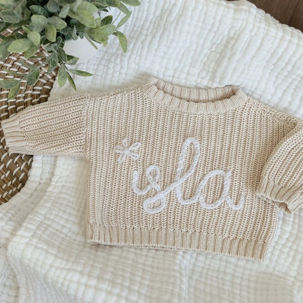 Personalized Hand Embroidered Name Baby Sweater, Custom Baby Name Sweater, Adorable Embroidery Knit Sweater, Cute Customized Knit for Babies