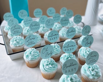 Baby Shower Cupcake Toppers (42 pc) | Customizable Text/Colour Options | Adorable Minimal Modern Design