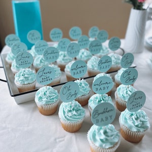 Baby Shower Cupcake Toppers (42 pc) | Customizable Text/Colour Options | Adorable Minimal Modern Design