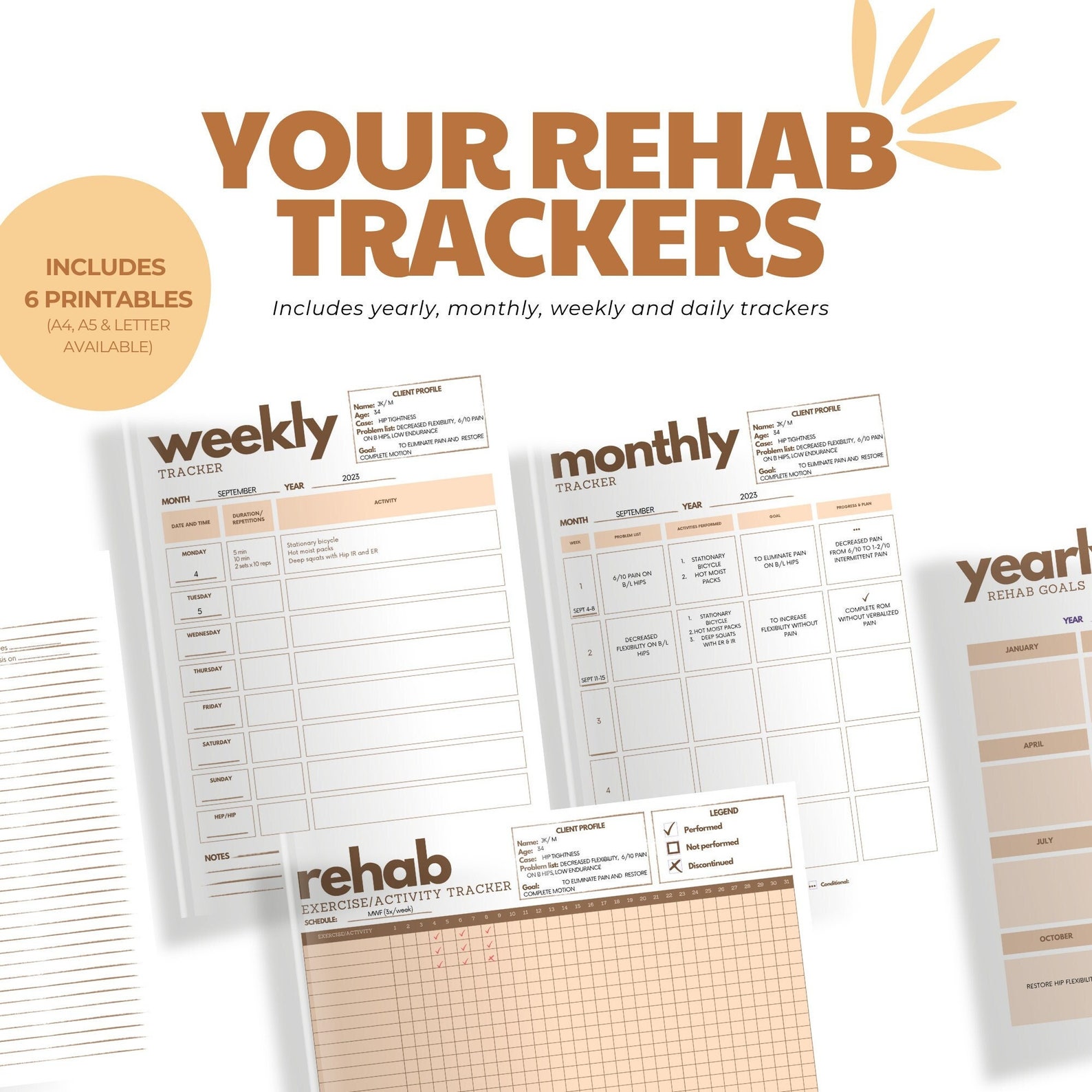 Rehab Tracker, Printable Therapy Planner, PT and OT Tracker