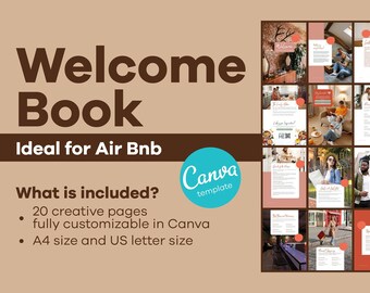 Welcome Book Canva Template - Air Bnb & House - Fully customizable template in Canva - A4 and US format digital Canva template