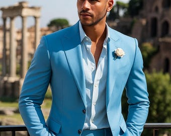 Mens 2 Piece Suit, Slim Fit Formal wear Men Blue Suit Wedding Groom Dinner Party Wear Outfits