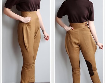 Pantalones de montar para mujer, pantalones ecuestres de cintura alta, pantalones de montar de algodón para mujer.