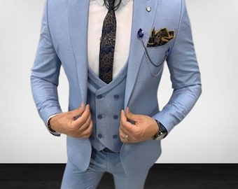 Esmoquin azul para hombre – Traje de boda de 3 piezas, esmoquin de novio con solapa de pico, traje de graduación de lujo, traje formal a medida