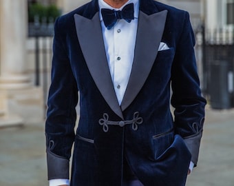 Men's Navy Velvet Tuxedo Jacket: Shawl Collar, Slim Fit Dinner Blazer