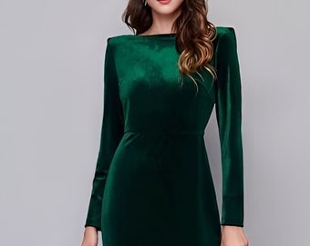 Women's Green Velvet Dress for Wedding Bridesmaid Suit