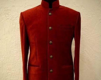 Men Red Velvet Jodhpuri Jackets for Dinner Groomsmen Wear