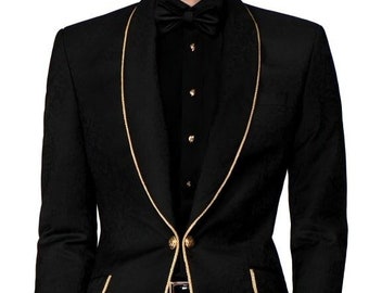 Men's Black Tuxedo Suit Slim Fit Shawl Lapel Formal Wedding Black Jacquard Suits Grooms Attire