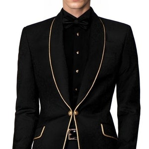 Mens Black Suit Jacquard Fabric 2 Piece Tuxedo for Groomsmen