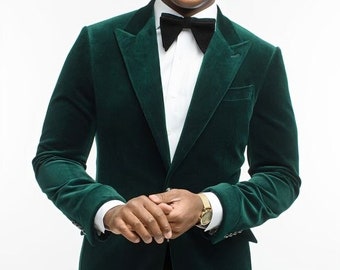 Blazer en velours vert de style moderne élégance classique pour hommes, coupe ajustée