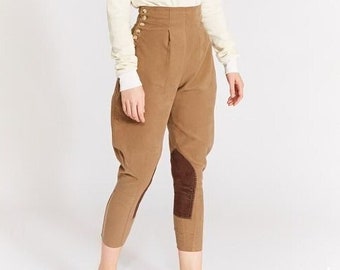Pantalones de algodón para mujer, estilo vintage caqui steampunk, tipo jodhpurs ingleses.