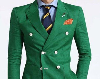 Men's Green Velvet Double Breasted Dinner Jacket: Slim Fit