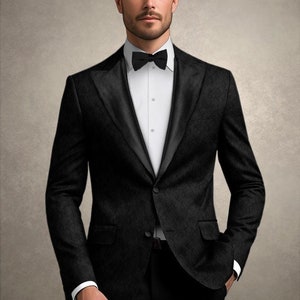 Tailored Black Tuxedo Suit, 2-Piece Wedding Guest Suit, Black 2 Piece Suits, Men&#39;s Wedding Tuxedo, One Button Dinner Suit