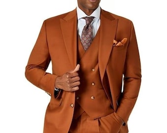 Rust Wedding Suit: Slim Fit 3-Piece Groom Tuxedo