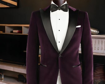 Men Purple Velvet Tuxedo Jackets For Groomsmen Wedding Party Wear Jacket