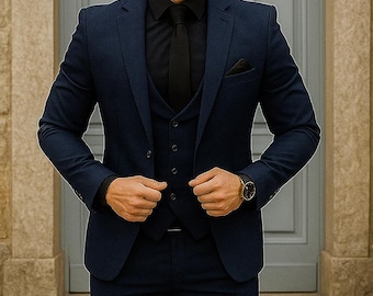 Navy Blue Slim Fit Tuxedo: 3-Piece Wedding Suit
