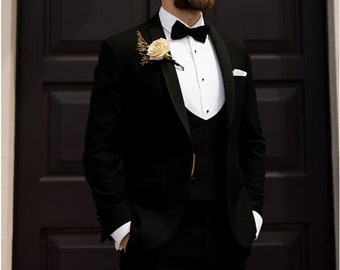 Men's Black Shawl Collar Tuxedo Suit 3 Piece Slim Fit Wedding Suit Formal Outfit Prom Wear Men