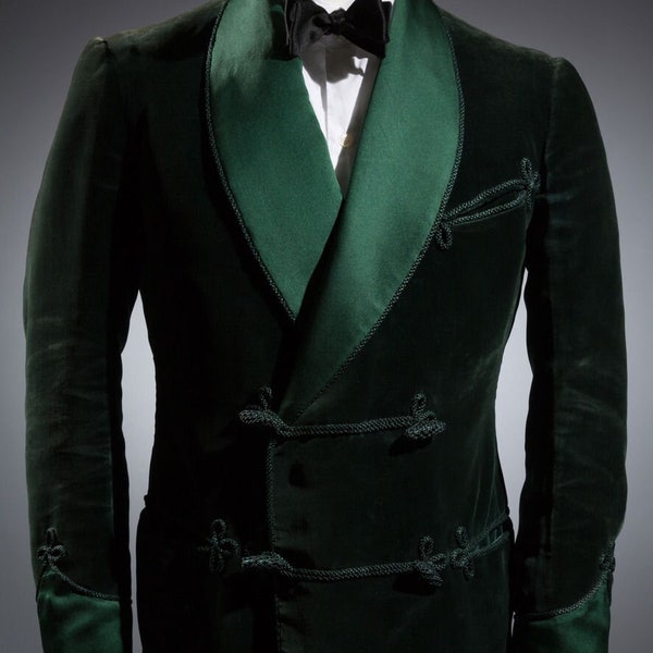 Men's Green Velvet Double Breasted Coat Vintage Smoking Jackets for Dinner Jacket