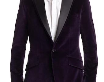 Blazer de terciopelo morado, chaqueta de esmoquin de un botón, chaqueta de cena para hombre, chaquetas de corte entallado