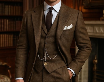 Men Herringbone Tweed Suit for wedding groomsmen Suit 3 Piece Suit Gift For men Slim Fit Suit wedding suit for Groom, men Wear Suit