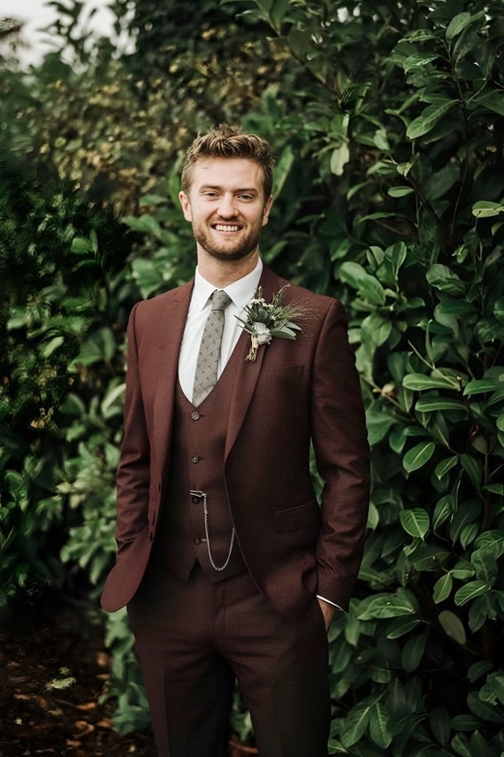 brown dress suit men Brown Double Breast Men Tuxedo /Prom Dress suits Blazer Peak Lapel 2 Pieces Jacket+pants custom made / Brown as picture