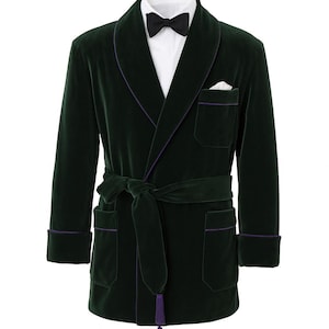 House Coat Men Smoking Jacket Green Velvet Robe Double Breasted Coat