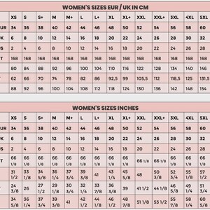May include: A size chart for women's clothing, displaying measurements in centimeters and inches. The chart includes sizes from XS to 6XL, with corresponding measurements for bust, waist, and hips.