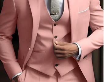 Men's Pink 3 Pieces Wedding Suits for Grooms, Prom suit dress, tuxedo suit
