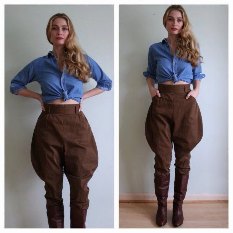 Vintage Wide Leg Pants & Beach Pajamas History     Women Vintage English Jodhpurs Brown Womens Breeches Pant– 1930s  AT vintagedancer.com