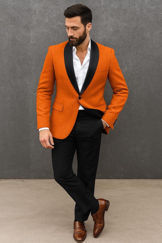 Orange Blazer Black Lapel Tuxedo for Men, Slim Fit Wedding Suit, Prom Dinner Jacket, Luxury Groom Outfit, Bold Formal Blazer - Etsy Ireland Orange Blazer Black Lapel Tuxedo for Men, Slim Fit Wedding Suit, Prom Dinner Jacket, Luxury Groom Outfit, Bold Formal Blazer - Etsy Ireland