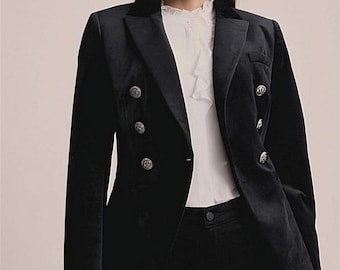 Women Velvet Blazer Double Brest Coat Womens Office Wear Jacket Black Velvet Coat for Women