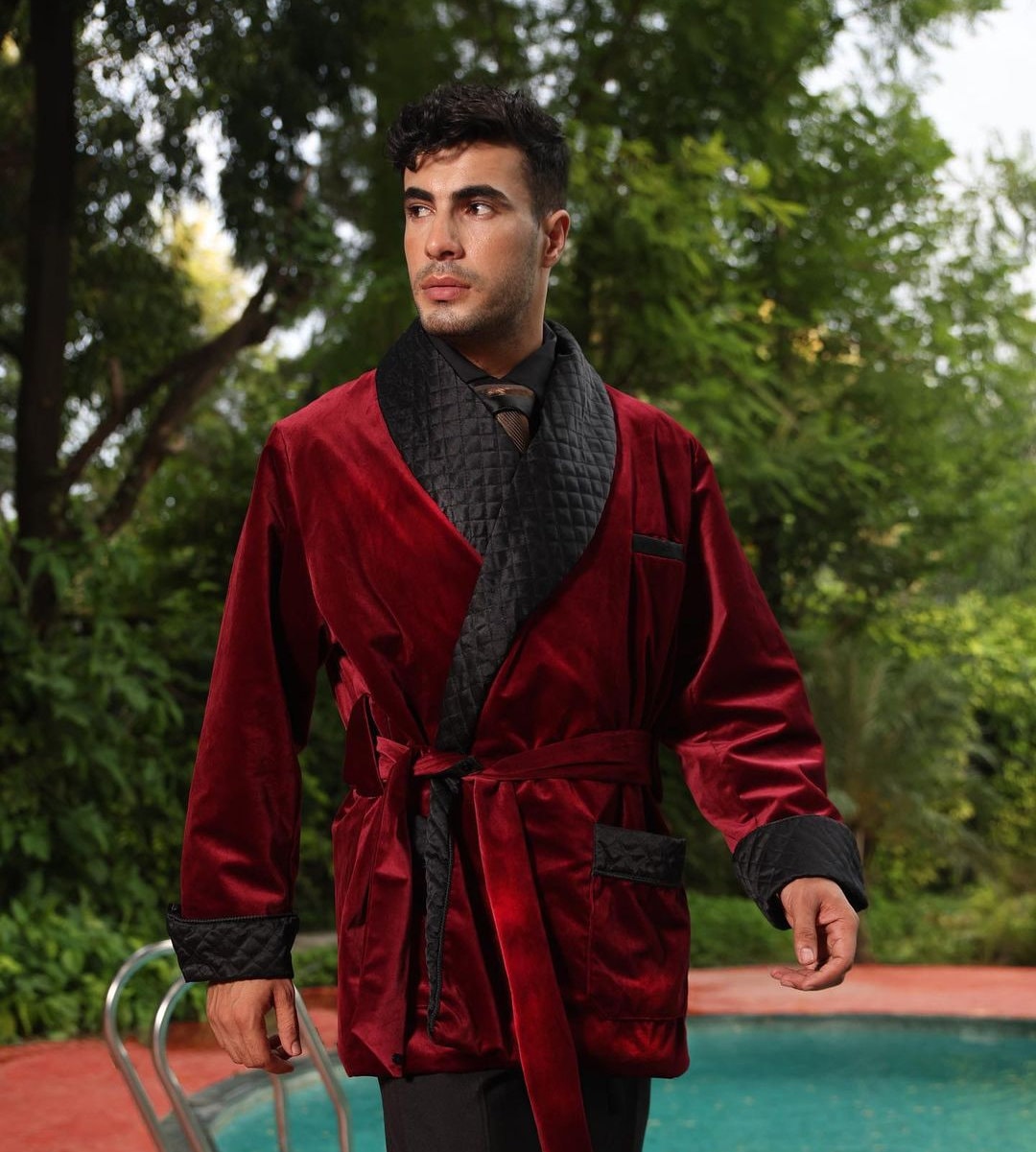 Men Fancy Robe Burgundy Velvet Robe for Men | Quilted Shawl Collar, Custom Lounge Gown ...