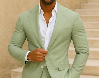 Men’s Sage Green Suit Slim Fit | Wedding Groom Suit | Engagement Prom Outfit | Groomsmen Formal Wear | Elegant Party Suit