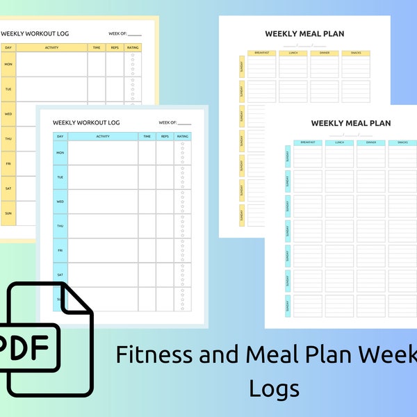 Fitness and Meal Planning Logs, Fitness Journal, Meal Planning Journal, 2024 New years Resolutions, Fitness Log, Meal Planning Log