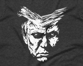 Devil Trump T-Shirt, Evil Trump T-Shirt, Trump Is Evil T-Shirt, Prison 2024 T-Shirt, Trump With Devil Horns T-Shirt, Premium Unisex T-shirt