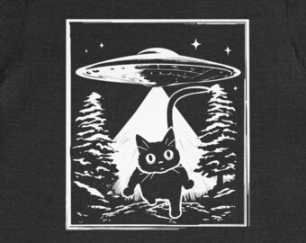 UFO Cat Abduction T-Shirt, Catduction T-Shirt, UFO Enthusiast Shirt, UFO Lover Shirt, Gifts for Boyfriend, Gifts for Husband, Cute Cat