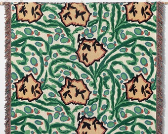 Art-Deco-Blumenmuster Decke, Blumen gewebte Decke, Art-Deco-Blumendruck Decke, Boho Zimmer Blumendekor, Geschenke für Gärtner