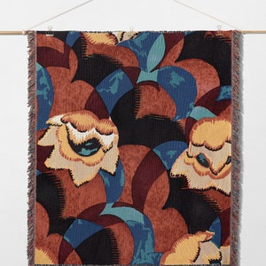 Vintage Floral Pattern Blanket, Retro Floral Woven Blanket, Art Deco Floral Print Throw Blanket, Abstract Floral Decor, Gifts For Gardeners