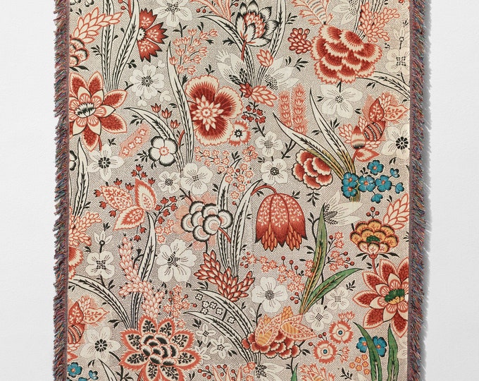 Couverture avec illustration de fleurs sauvages, couverture tissée florale, jeté de lit à fleurs sauvages, décoration florale de chambre bohème hippie, cadeaux pour jardiniers