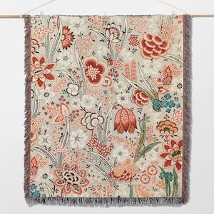 Wildflowers Illustration Blanket, Floral Woven Blanket, Wildflowers Print Throw Blanket, Boho Hippie Room Floral Decor, Gifts For Gardeners