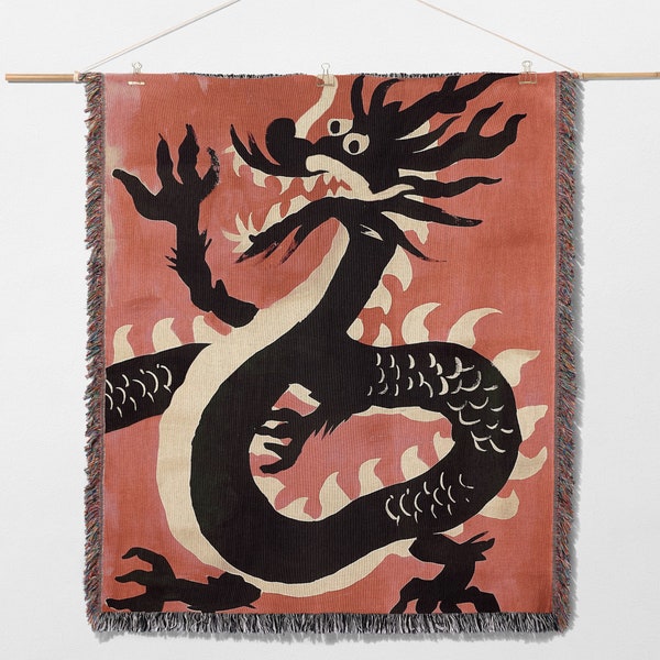 Couverture tissée dragon chinois style Matisse, couverture tissée dragon chinois, jeté dragon, couverture tissée dragon chinois, décoration de chambre fantastique