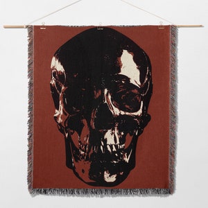 Manta de calavera, manta tejida de calavera oscura, manta de tiro tejida de calavera cromada, manta tejida de decoración gótica, manta gótica, decoración gótica, decoración oculta