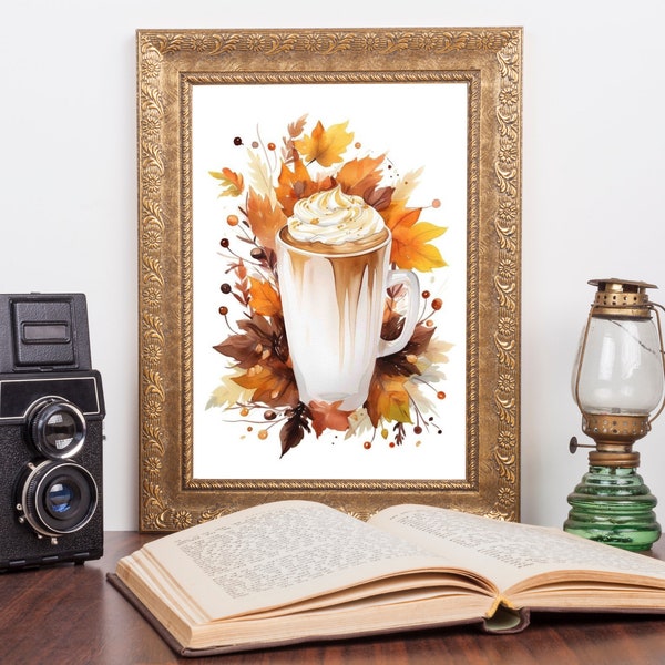 Rustic Autumn Coffee Wall Art| Fall Themed Coffee Canvas Prints| Autumn Harvest Coffee Wall Hangings| Autumn Coffee Cup Artwork.