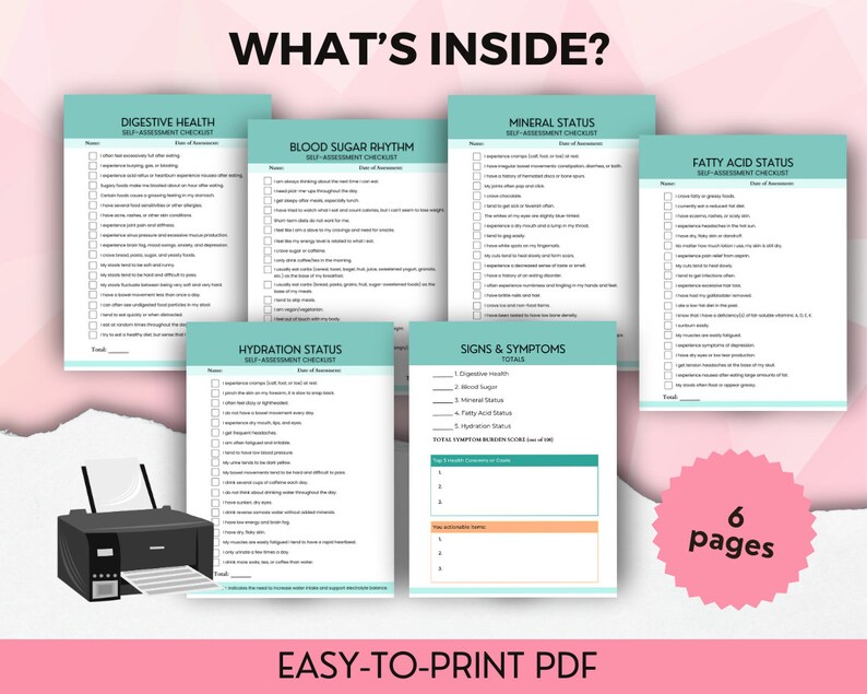 Self Assessment Health Checklists Bundle, Health Checklists, Printable ...