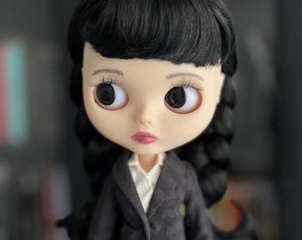 Blythe, OOAK Doll, Custom Blythe, Wednesday Addams