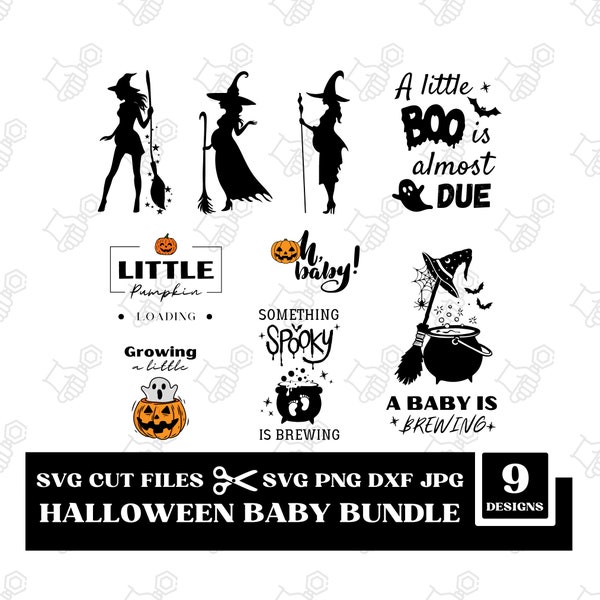 Halloween Baby Shower SVG, Halloween Pregnancy SVG, Pregnant Witch Silhouette svg, A little Boo is almost due, Pumpkin Baby, Pregnant Witch