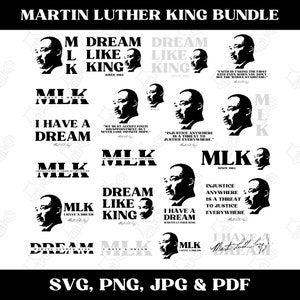 Martin Luther King SVG PNG +20 Paquete de diseños originales / MLK-Svg / Originaldesigns / Vektor / Cricut-files / Tengo un sueño / Mlk Quotes