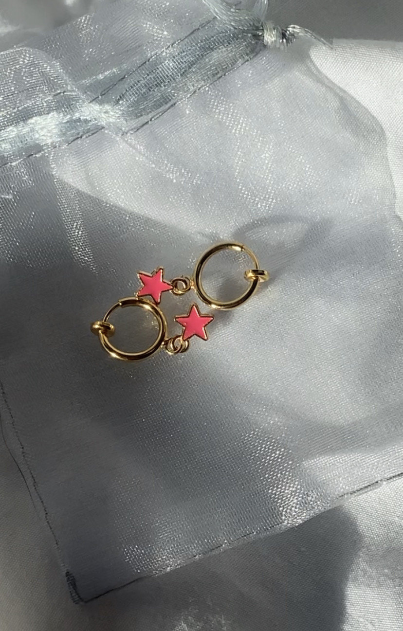 クリップオンピンクスターイヤリング - Etsy 日本