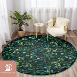 Grüne Blätter 5 ft rund Teppich, botanisches Grün, bequeme Matte, lebendiges erdiges Laub, Boho Maximalist gemütliche Spielmatte, Fairycore Blattästhetik
