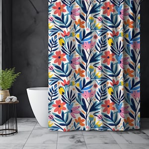 Colorful Matisse Flower Shower Curtain, Retro Floral Art Deco, Funky Maximalist Aesthetic, Vintage Bloomcore Bathroom Decor, Bold Botanical